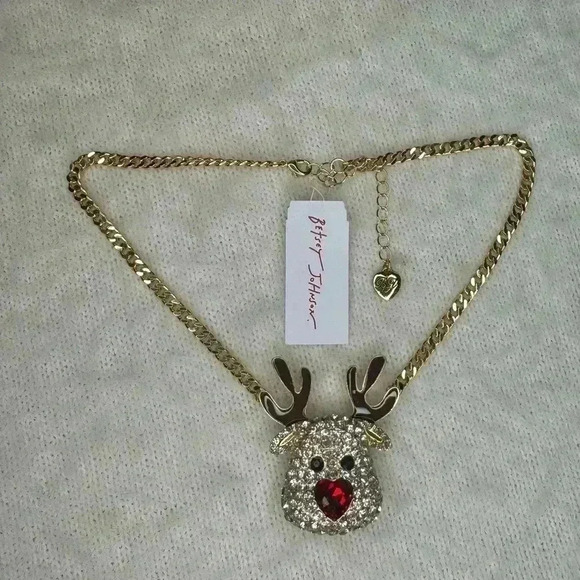 Betsy Johnson Christmas Red Nose Reindeer Pendant Gold Tone Holiday Neck… - Picture 1 of 10